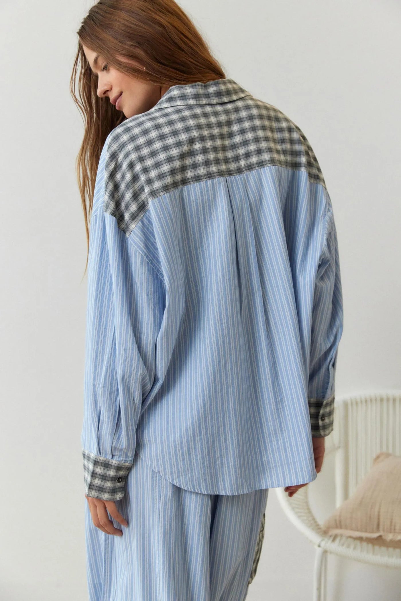 Pyjama-Set – Langärmeliges Pyjama-Set aus Baumwolle mit Karomuster für Damen