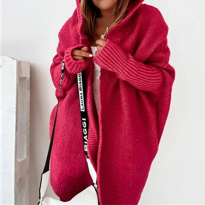 Lange Strickjacke - Damen Strickjacke mit Kapuze und Übergröße
