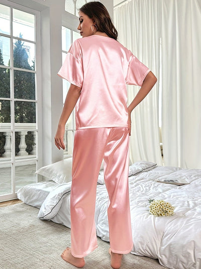 Satinpyjama | Kurzarm | Elastischer Bund | Satinpyjama-Set | Pyjama-Sets für Frauen