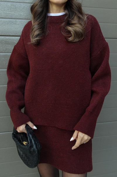 Gestricktes Co-Ord – Zweiteiliges Set aus Strickpullover und Minirock für Damen