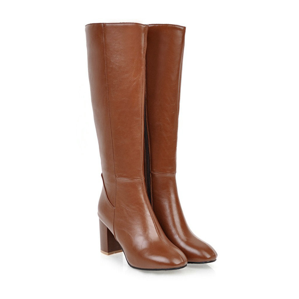 Stiefel mit Absatz | Leder | Blockabsatz | Kniehohe Stiefel mit hohem Absatz | Damenstiefel