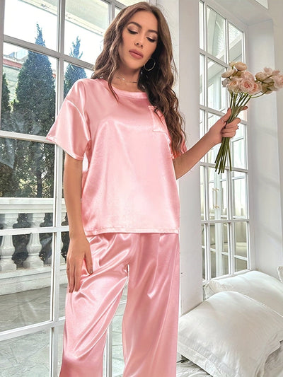 Satinpyjama | Kurzarm | Elastischer Bund | Satinpyjama-Set | Pyjama-Sets für Frauen
