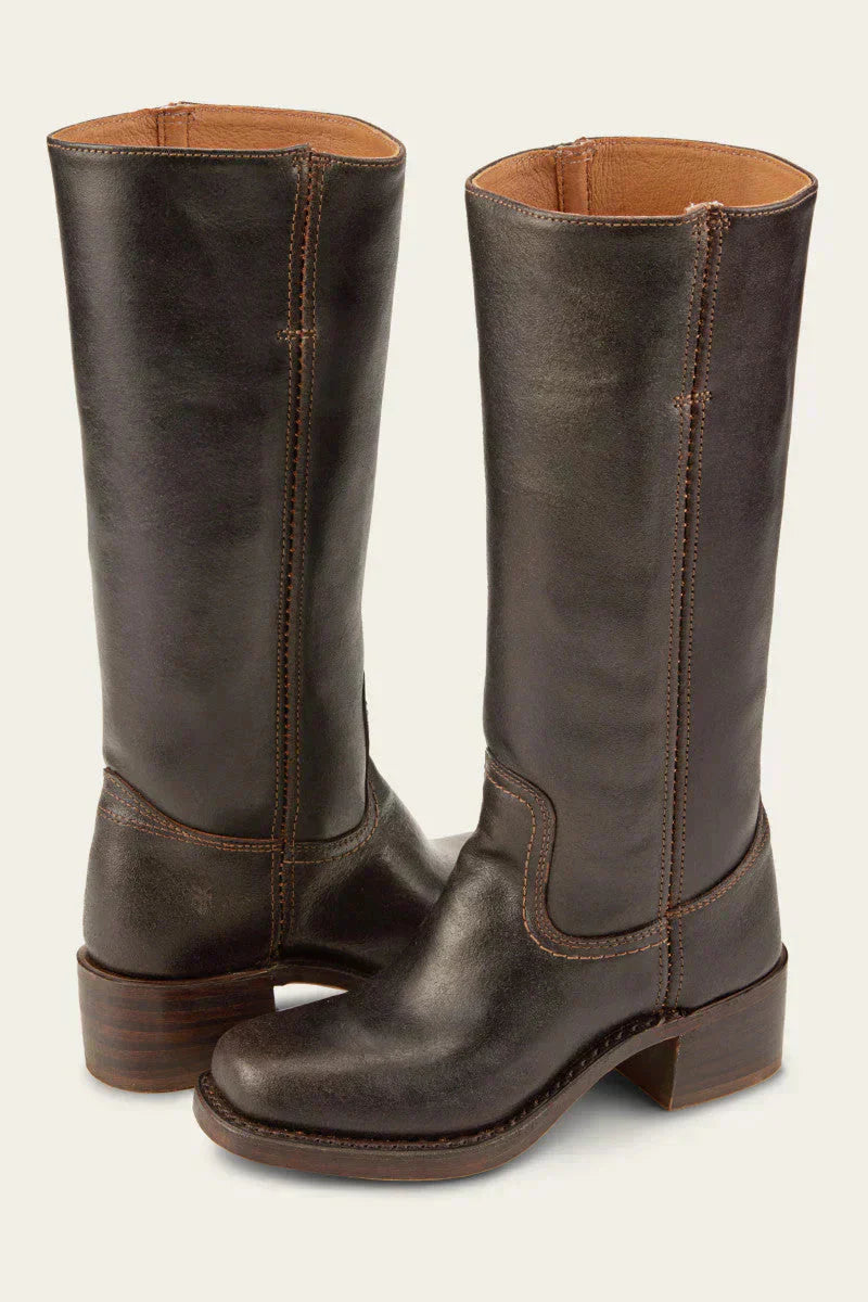 Lederstiefel – Niedriger Absatz – Slipper – Kniehohe Stiefel – Damenstiefel