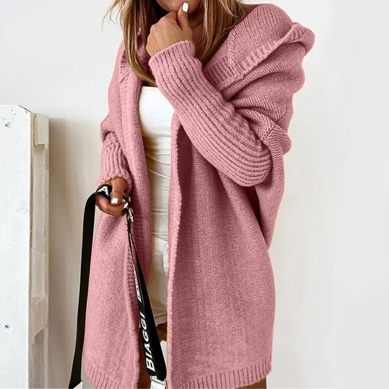 Lange Strickjacke - Damen Strickjacke mit Kapuze und Übergröße