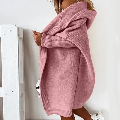 Lange Strickjacke - Damen Strickjacke mit Kapuze und Übergröße
