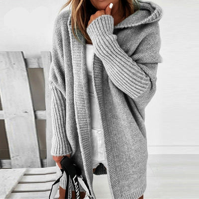 Lange Strickjacke - Damen Strickjacke mit Kapuze und Übergröße
