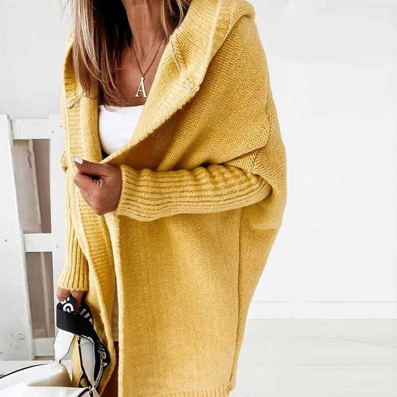 Lange Strickjacke - Damen Strickjacke mit Kapuze und Übergröße