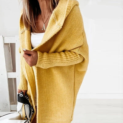 Lange Strickjacke - Damen Strickjacke mit Kapuze und Übergröße