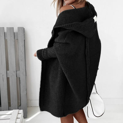 Lange Strickjacke - Damen Strickjacke mit Kapuze und Übergröße