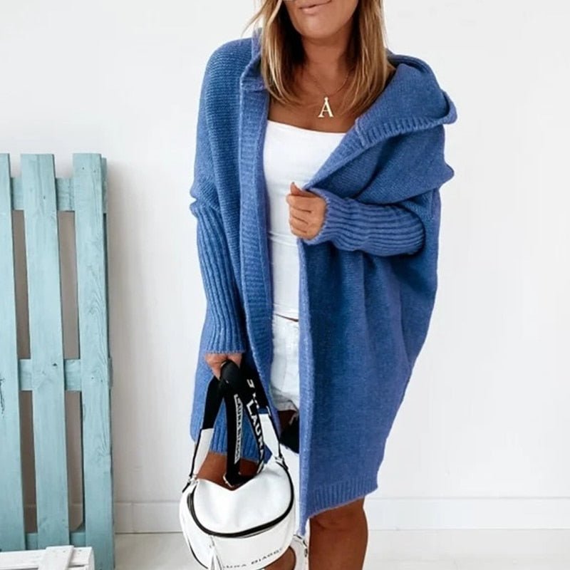 Lange Strickjacke - Damen Strickjacke mit Kapuze und Übergröße