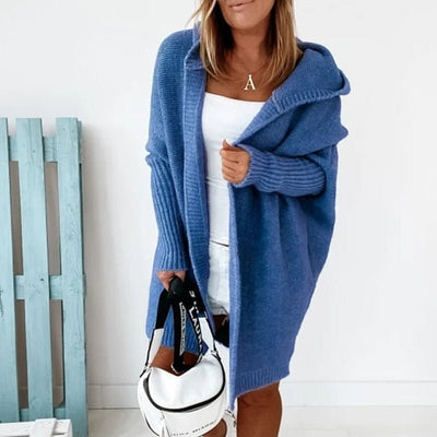 Lange Strickjacke - Damen Strickjacke mit Kapuze und Übergröße