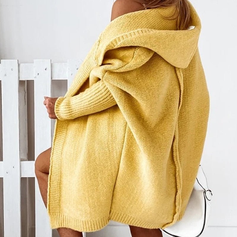 Lange Strickjacke - Damen Strickjacke mit Kapuze und Übergröße