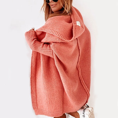 Lange Strickjacke - Damen Strickjacke mit Kapuze und Übergröße
