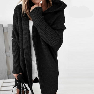 Lange Strickjacke - Damen Strickjacke mit Kapuze und Übergröße