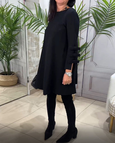 Schwarzes Kleid – knielang – locker sitzend – Freizeitkleid – langärmeliges Kleid