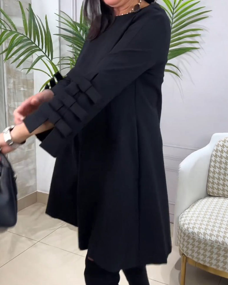 Schwarzes Kleid – knielang – locker sitzend – Freizeitkleid – langärmeliges Kleid