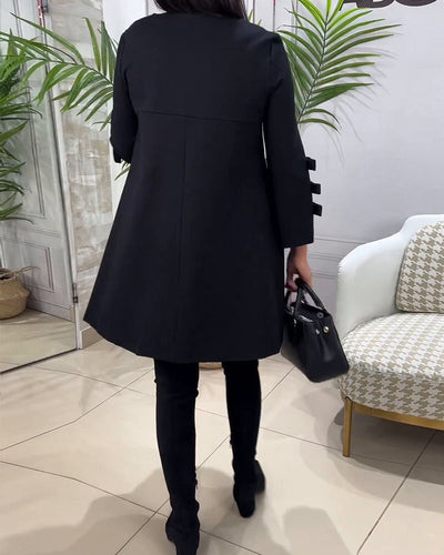 Schwarzes Kleid – knielang – locker sitzend – Freizeitkleid – langärmeliges Kleid