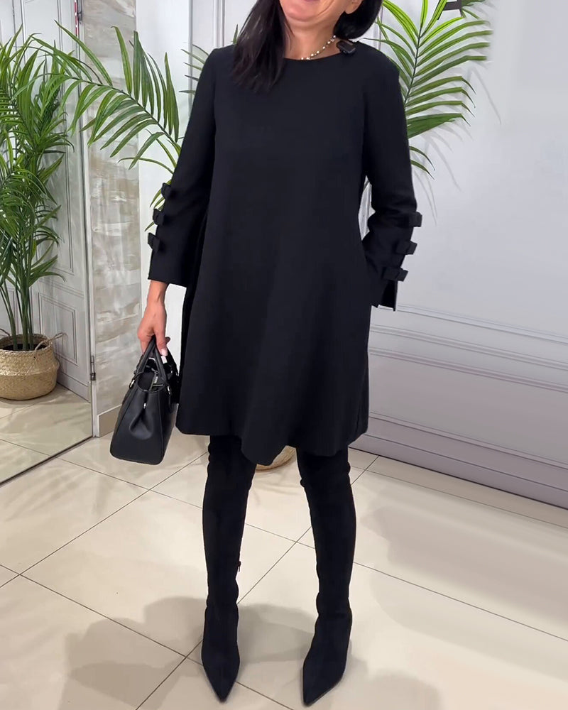 Schwarzes Kleid – knielang – locker sitzend – Freizeitkleid – langärmeliges Kleid