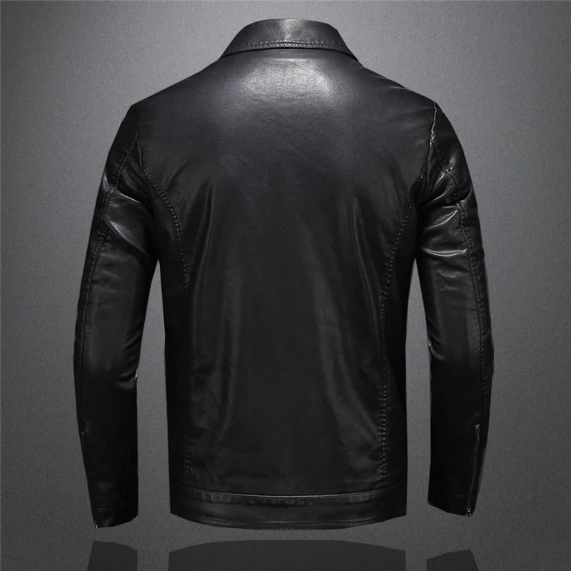 Lederjacke - Schwarze Slim Fit Kunstlederjacke für Männer
