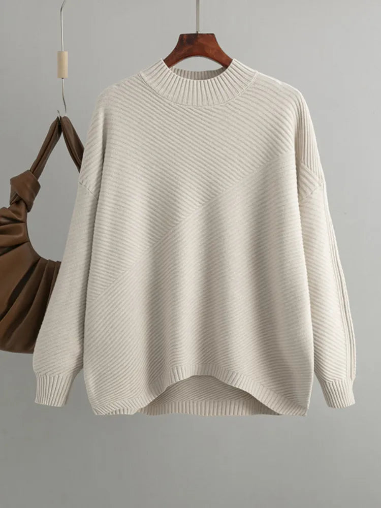 Übergroßer Pullover – Rippstrick – Rundhalsausschnitt – Strickpullover – Damenstrickmode
