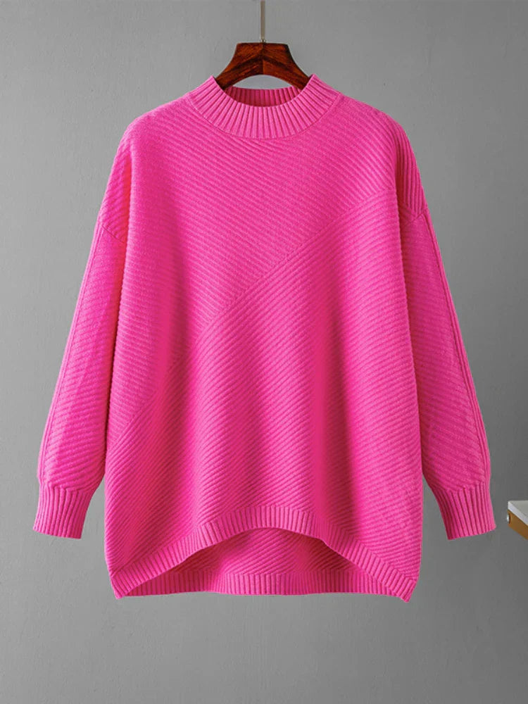Übergroßer Pullover – Rippstrick – Rundhalsausschnitt – Strickpullover – Damenstrickmode