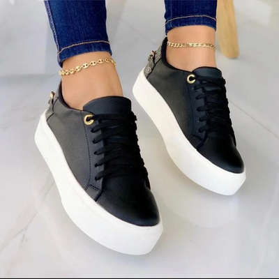 Leder Turnschuhe - Damen dicke Sohle Lace-Up Trendy Turnschuhe
