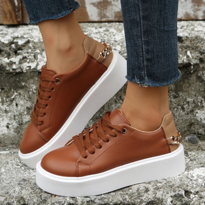 Leder Turnschuhe - Damen dicke Sohle Lace-Up Trendy Turnschuhe