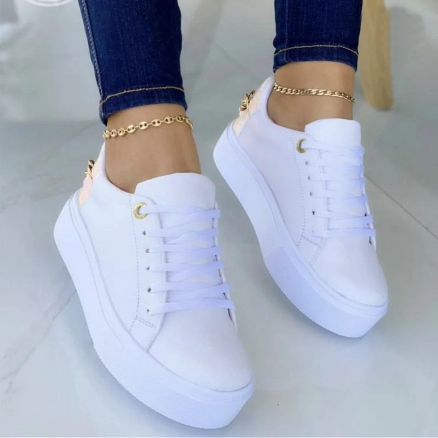 Leder Turnschuhe - Damen dicke Sohle Lace-Up Trendy Turnschuhe