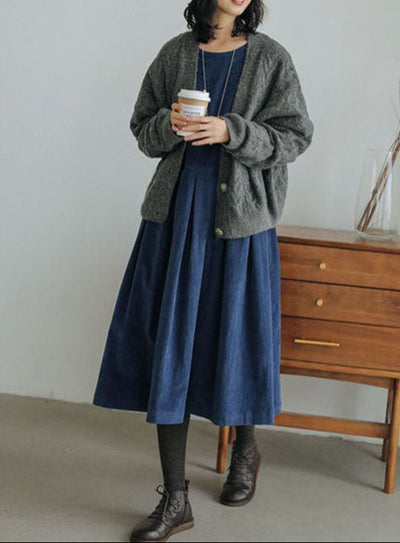 Cordkleid – Oversized-Midikleid mit langen Ärmeln für Damen für den Herbst