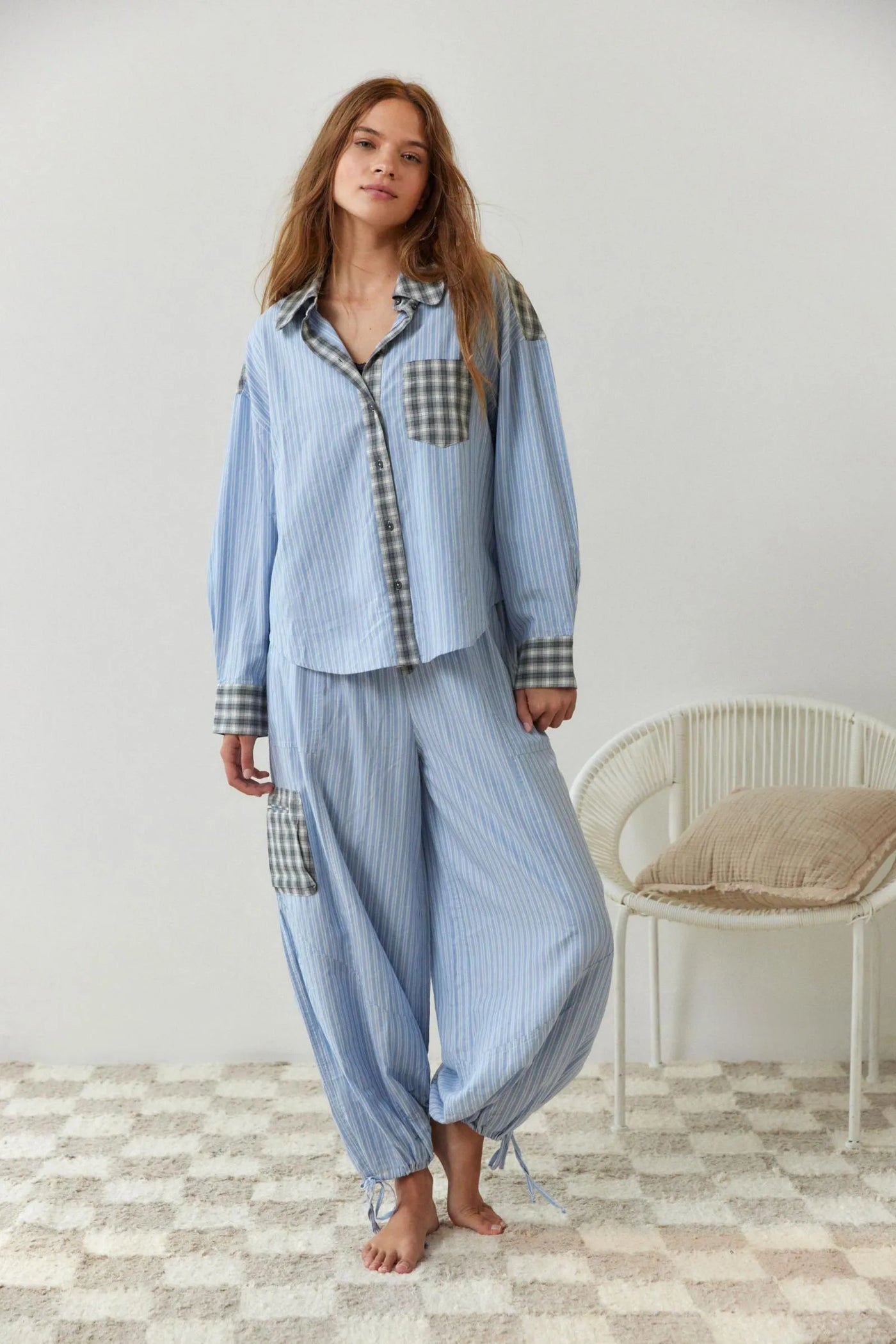Pyjama-Set – Langärmeliges Pyjama-Set aus Baumwolle mit Karomuster für Damen
