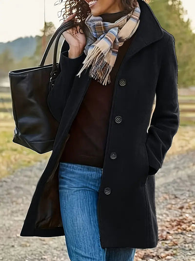 Winter-Trenchcoat | Einreihig | Mittellang | Wollmantel | Damenjacke