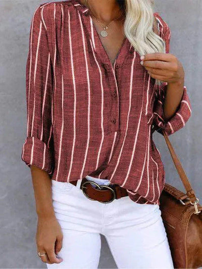 Gestreiftes Shirt | Langarm | Locker sitzend | Bluse mit Knöpfen | Damenhemden