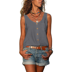 Damen Top ärmellose Bluse mit Knöpfen Grau