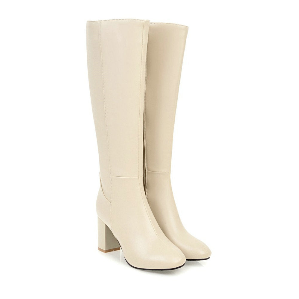 Stiefel mit Absatz | Leder | Blockabsatz | Kniehohe Stiefel mit hohem Absatz | Damenstiefel