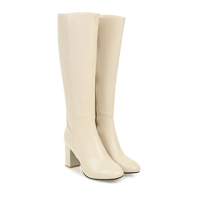 Stiefel mit Absatz | Leder | Blockabsatz | Kniehohe Stiefel mit hohem Absatz | Damenstiefel