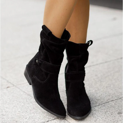Wildlederstiefel - Damen Boho Winterstiefel mit niedrigem Absatz