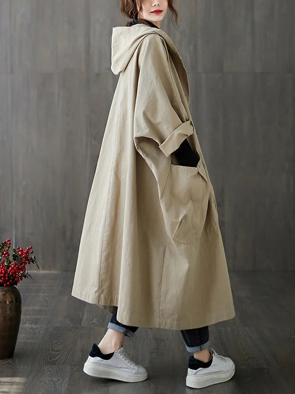 Wasserdichter Mantel – Langer Oversize-Regenmantel mit Kapuze für Damen