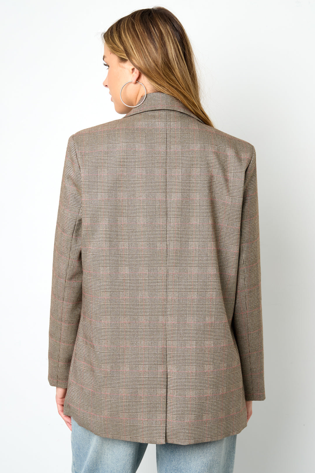 Oversized-Blazer – Damen-Blazer mit lockerer Passform und einreihiger Knopfleiste im Karomuster