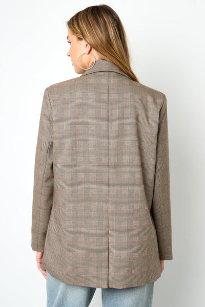 Oversized-Blazer – Damen-Blazer mit lockerer Passform und einreihiger Knopfleiste im Karomuster