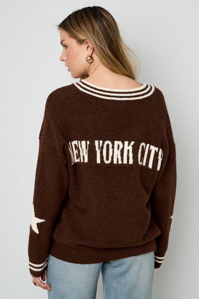 Übergroßer Pullover | NYC | V-Ausschnitt | Strickpullover | Damenstrickwaren