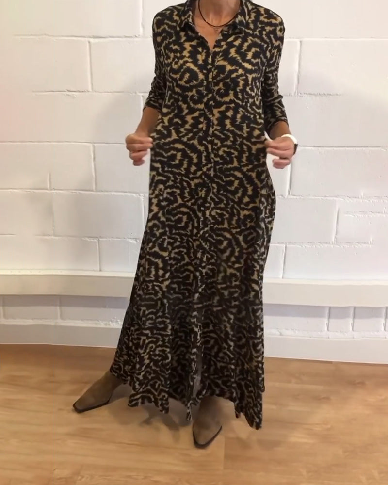 Maxikleid - Kragen - Knopfleiste - Langärmeliges Kleid - Maxi Shirt Kleid