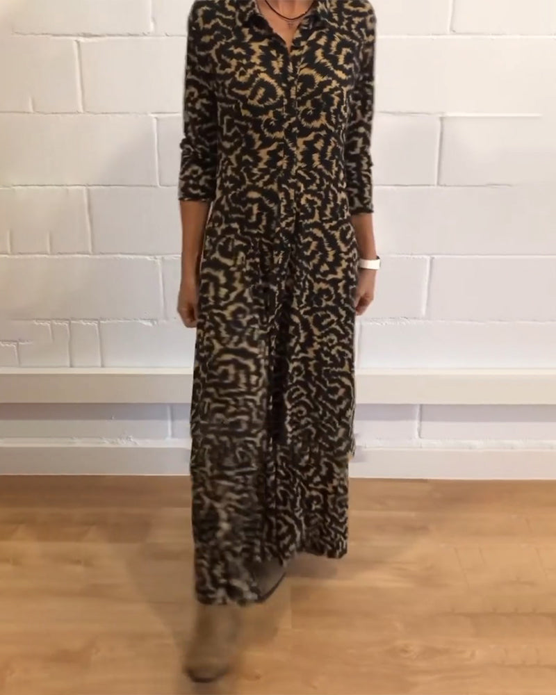 Maxikleid - Kragen - Knopfleiste - Langärmeliges Kleid - Maxi Shirt Kleid