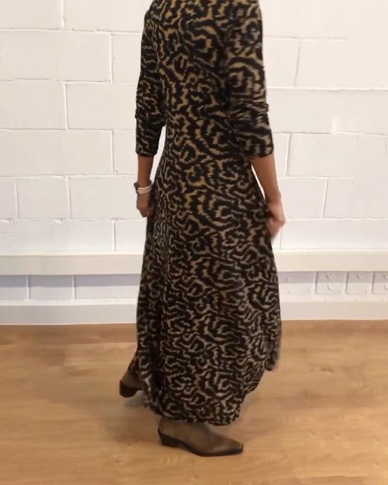 Maxikleid - Kragen - Knopfleiste - Langärmeliges Kleid - Maxi Shirt Kleid