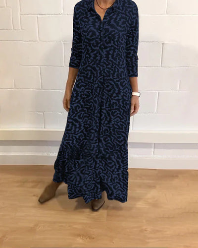 Maxikleid - Kragen - Knopfleiste - Langärmeliges Kleid - Maxi Shirt Kleid
