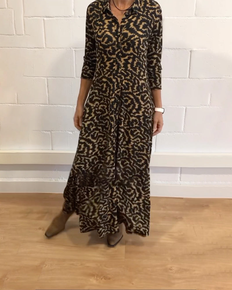 Maxikleid - Kragen - Knopfleiste - Langärmeliges Kleid - Maxi Shirt Kleid