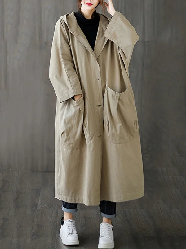 Wasserdichter Mantel – Langer Oversize-Regenmantel mit Kapuze für Damen