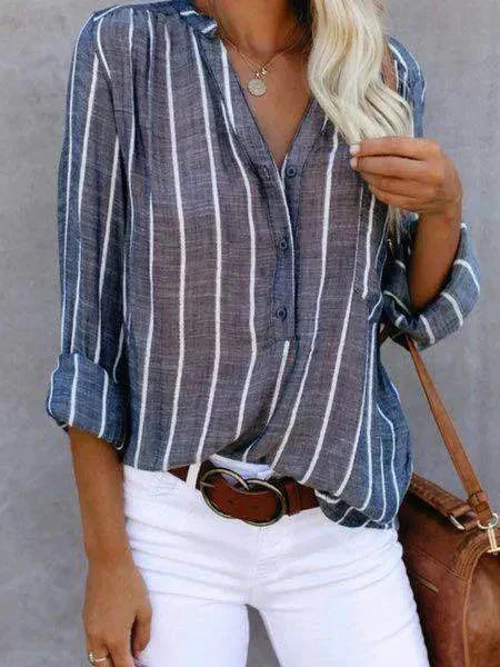 Gestreiftes Shirt | Langarm | Locker sitzend | Bluse mit Knöpfen | Damenhemden