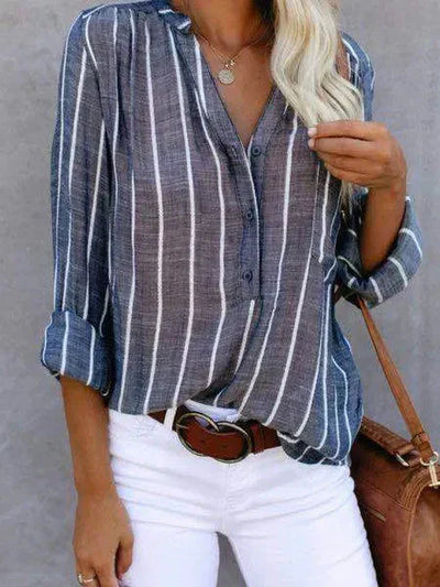 Gestreiftes Shirt | Langarm | Locker sitzend | Bluse mit Knöpfen | Damenhemden