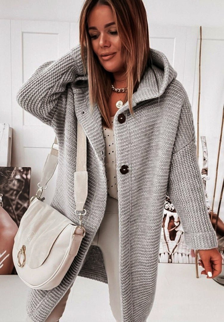 Langer Cardigan – Mit Kapuze – Oversized – Gestrickter Cardigan – Damen-Coatigan