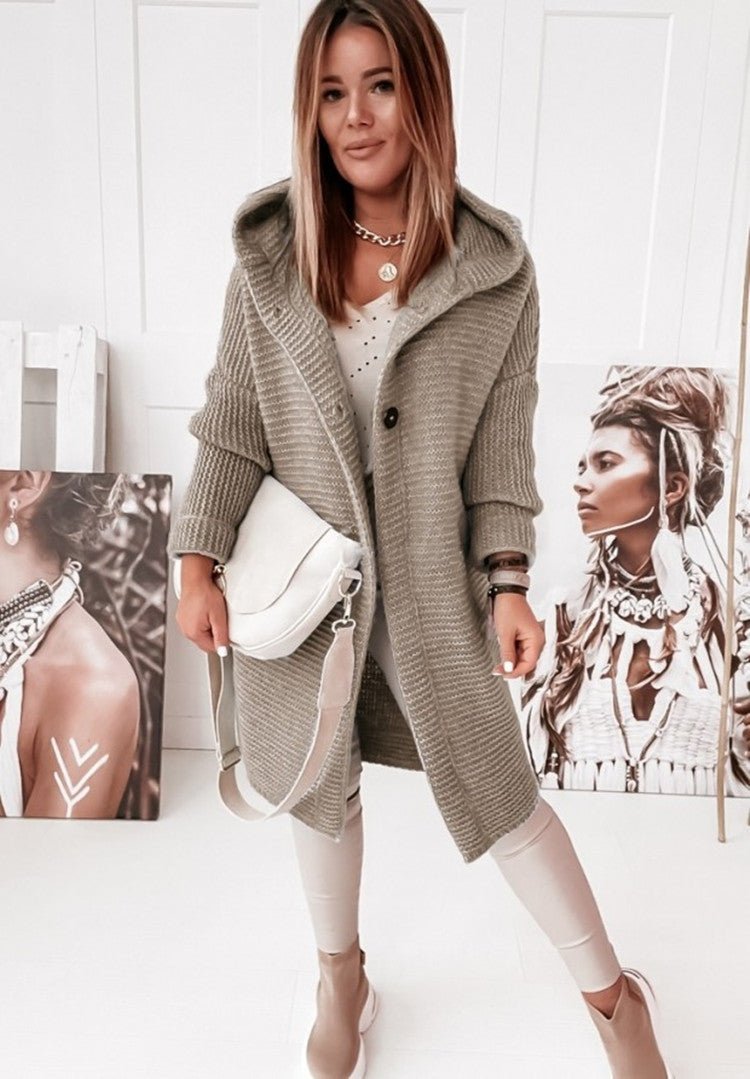 Langer Cardigan – Mit Kapuze – Oversized – Gestrickter Cardigan – Damen-Coatigan